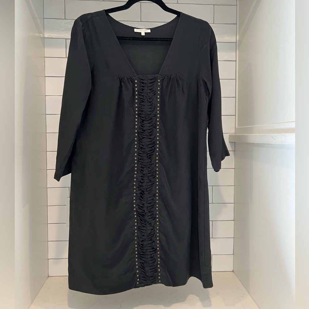 Matty M 100% Silk Lined Dress Studded Rivets Ruching. Size Medium. Black.